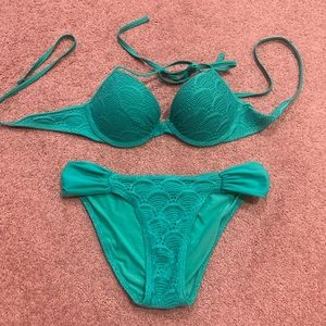 Aerie Medium Green Crotchet Push-Up Bikini